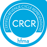 HFMA Certified Revenue Cycle Representative (CRCR) badge; healthcare and financial certifications