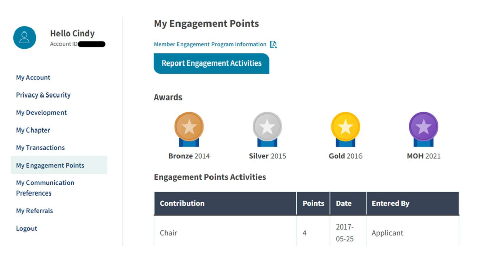 My Engagement Points page
