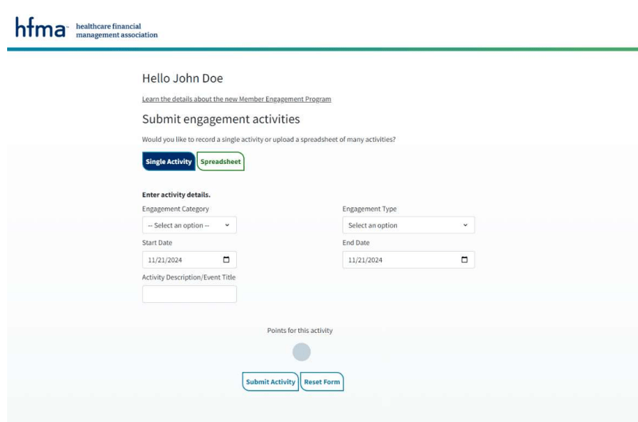 Report Engagement Activities page